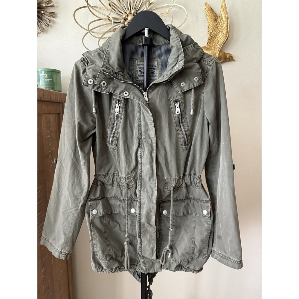 Levi's‎ Olive Green Utility Jacket Womens Small Hooded Military Anorak